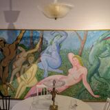 Large Swedish textured glass pendant light Orrefors