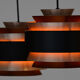 Pair of layered pendant lights in brushed aluminum. Denmark 1960s