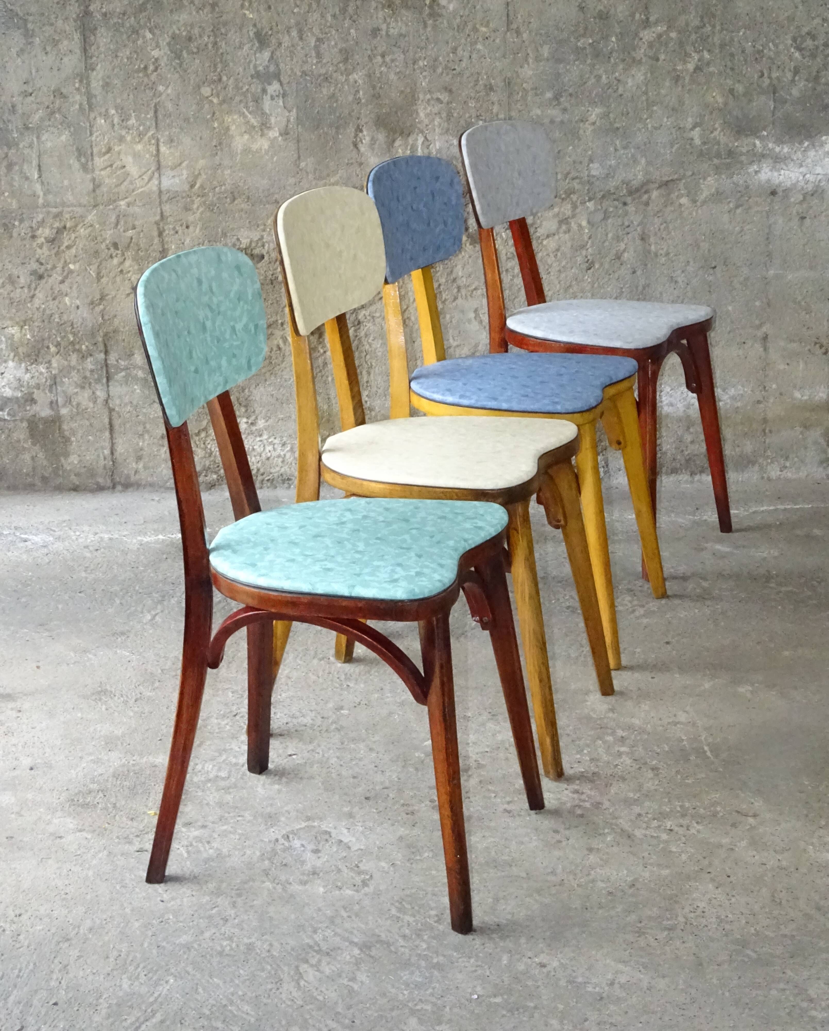 Set of 4 chairs bistro compass Boiclerc 1960 skai 4 colors