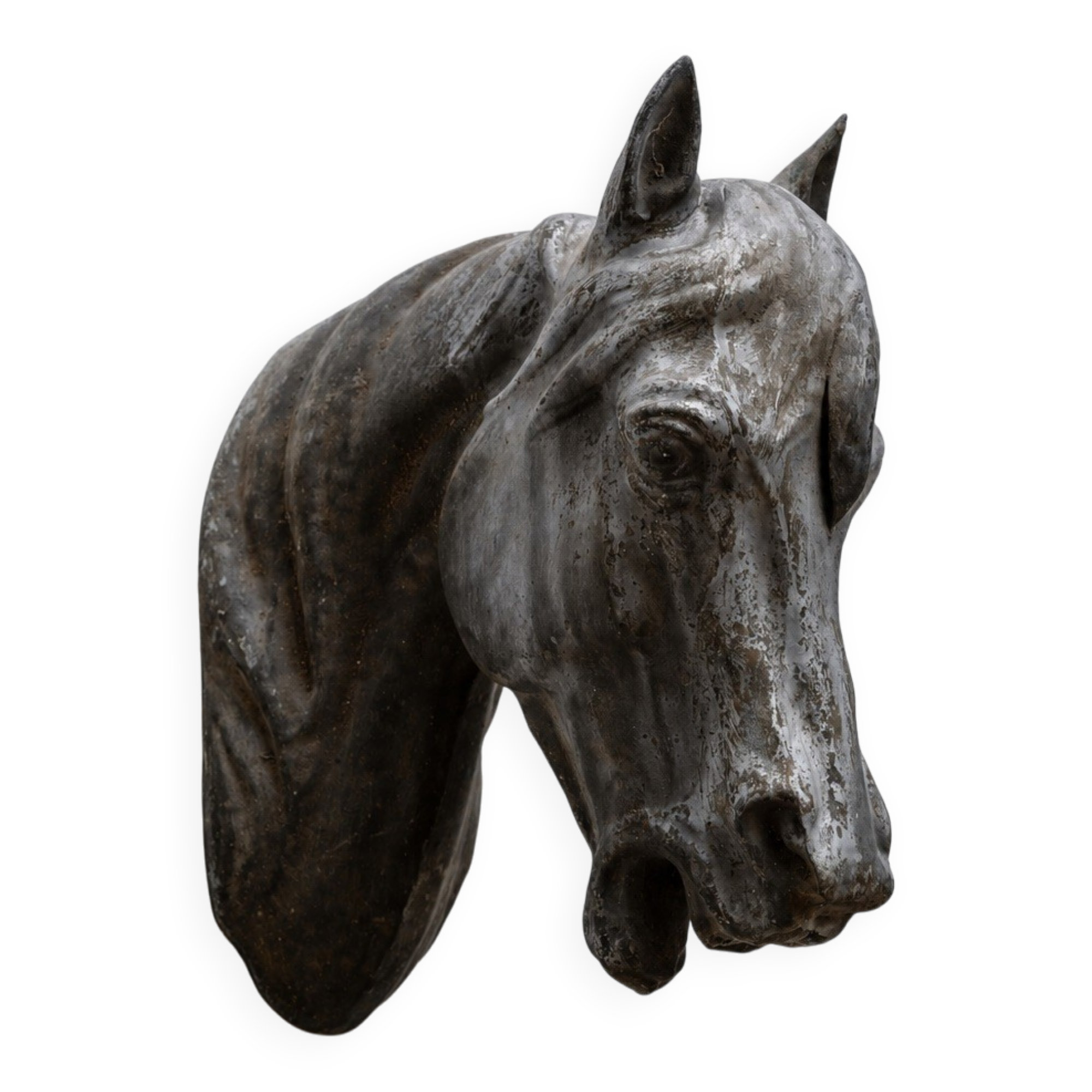Ancienne tête de cheval en zinc rare, 1900