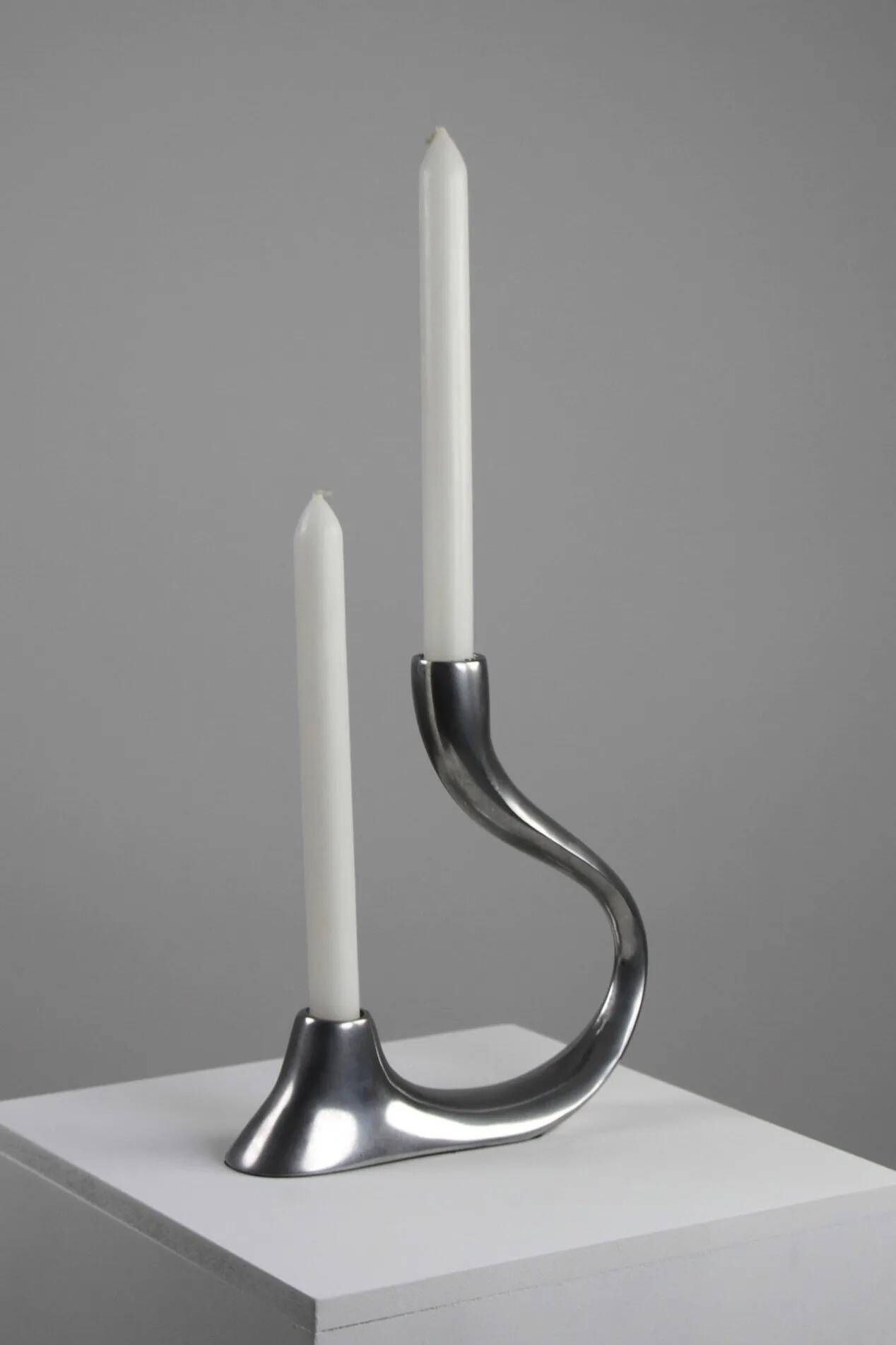 Cast Aluminium Two-Light Candle Holder – Sweden, 1970s