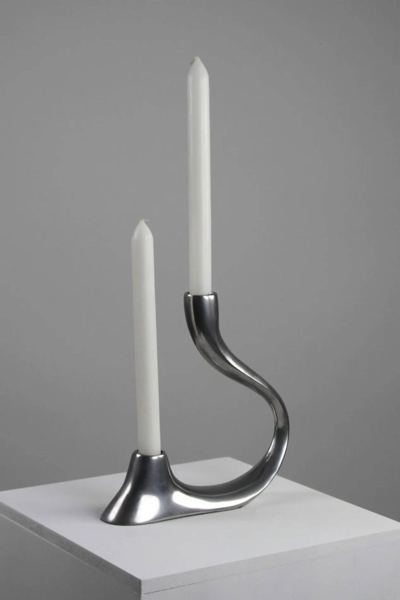 Cast Aluminium Two-Light Candle Holder – Sweden, 1970s