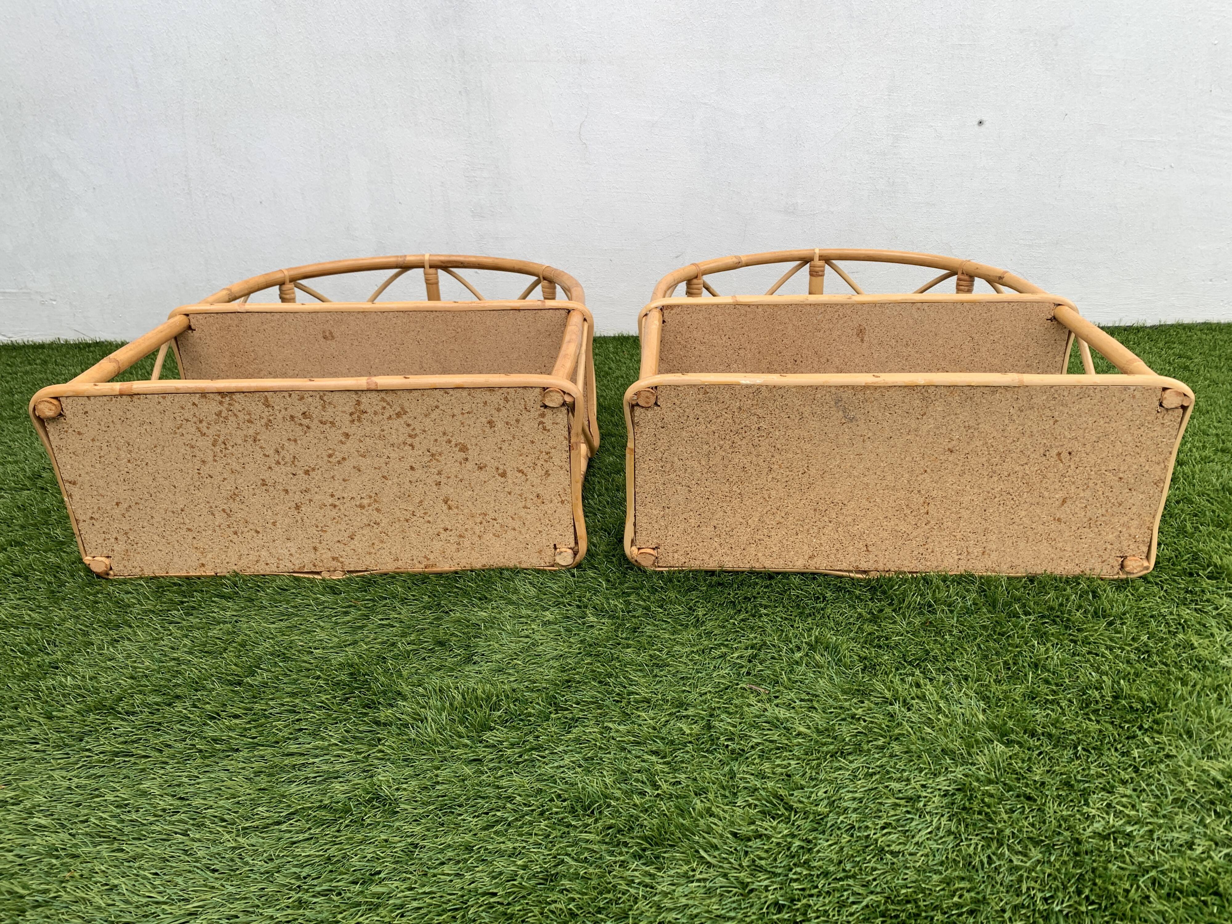 Pair of rattan and bamboo shelves or wall-bookcases, 1970