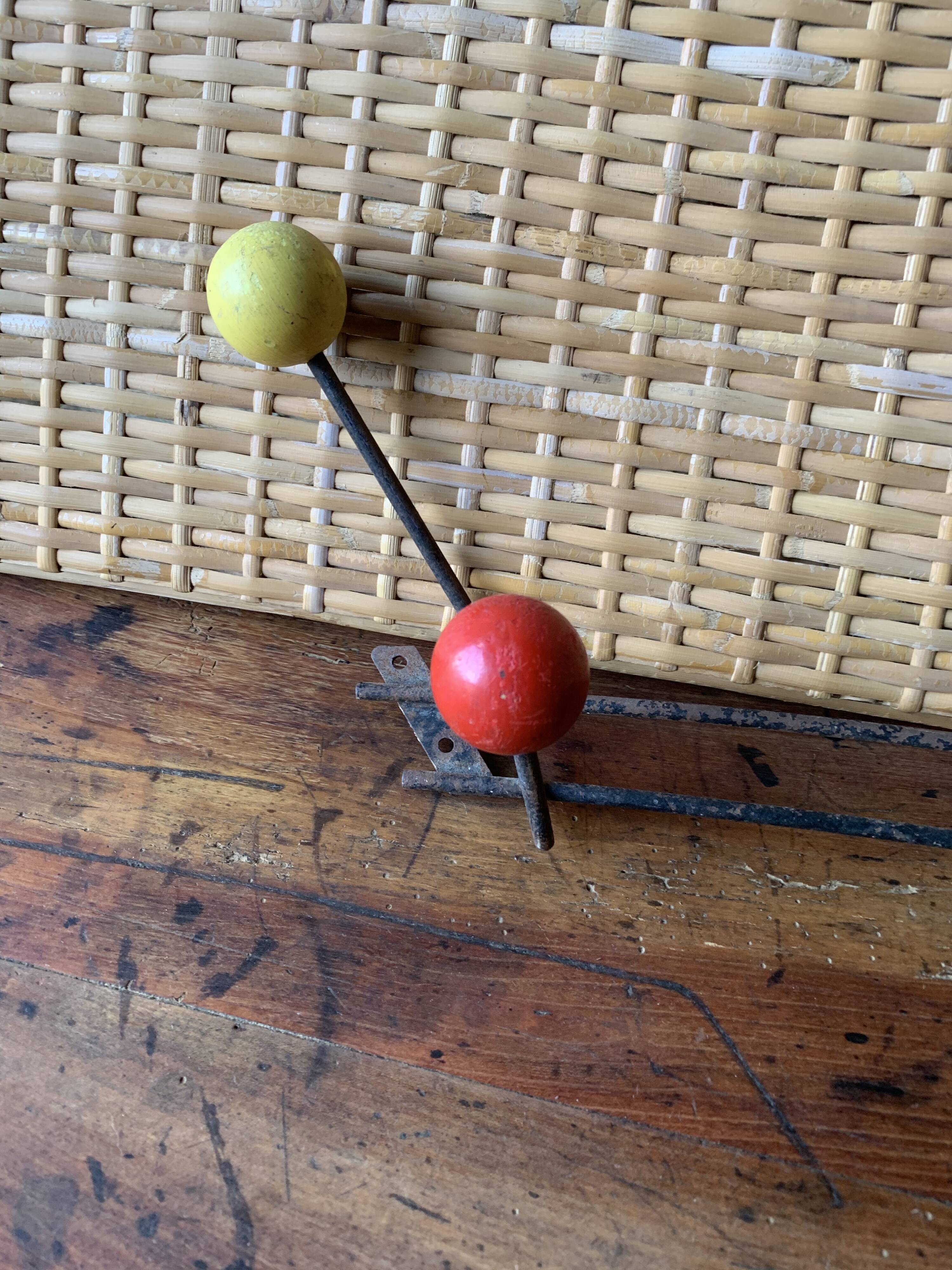 Metal coat rack with wooden balls, 8 hooks, 1950
