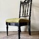 Black turned wood and green wool chair