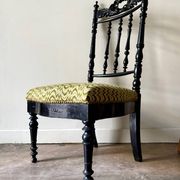 Black turned wood and green wool chair