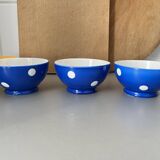 Anciens bols porcelaine Longchamp pois bleus