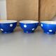 Old Longchamp porcelain bowls with blue dots