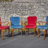 English lounge 4 armchairs and a coffee table Queen Anne armchairs blue and red fabric