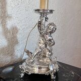 Christofle silver-plated bronze cherub 1870 mounted as a lamp