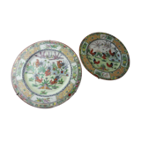 Lot of old Chinese porcelain plates, 5 roosters decoration, stamp, 19th