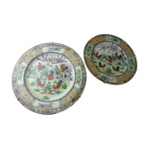 Lot d'anciennes assiettes en porcelaine de Chine, décor 5 coqs, tampon, 19ème