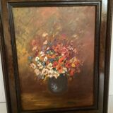 Still life of a bouquet of flowers, oil on cardboard.