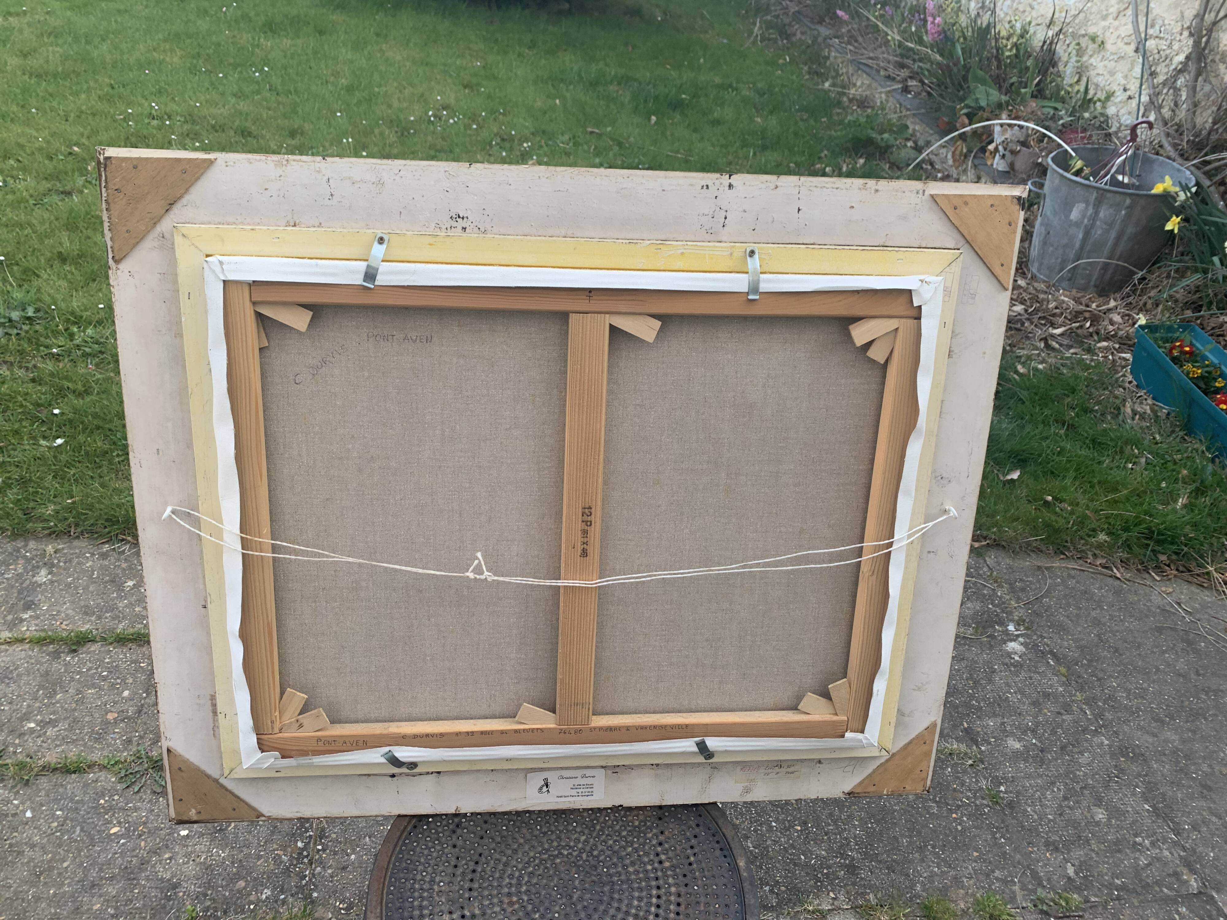 Painting painting on canvas framed bridge aven Bretagne by Christine durvis vintage