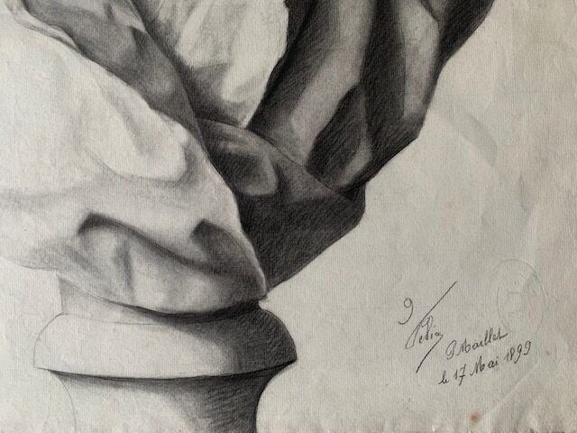 Pencil drawing, bust, signed, nineteenth