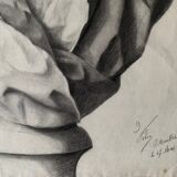 Pencil drawing, bust, signed, nineteenth