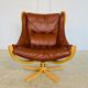 Svend Skippers vintage retro cognac leather swivel chair set 1970s