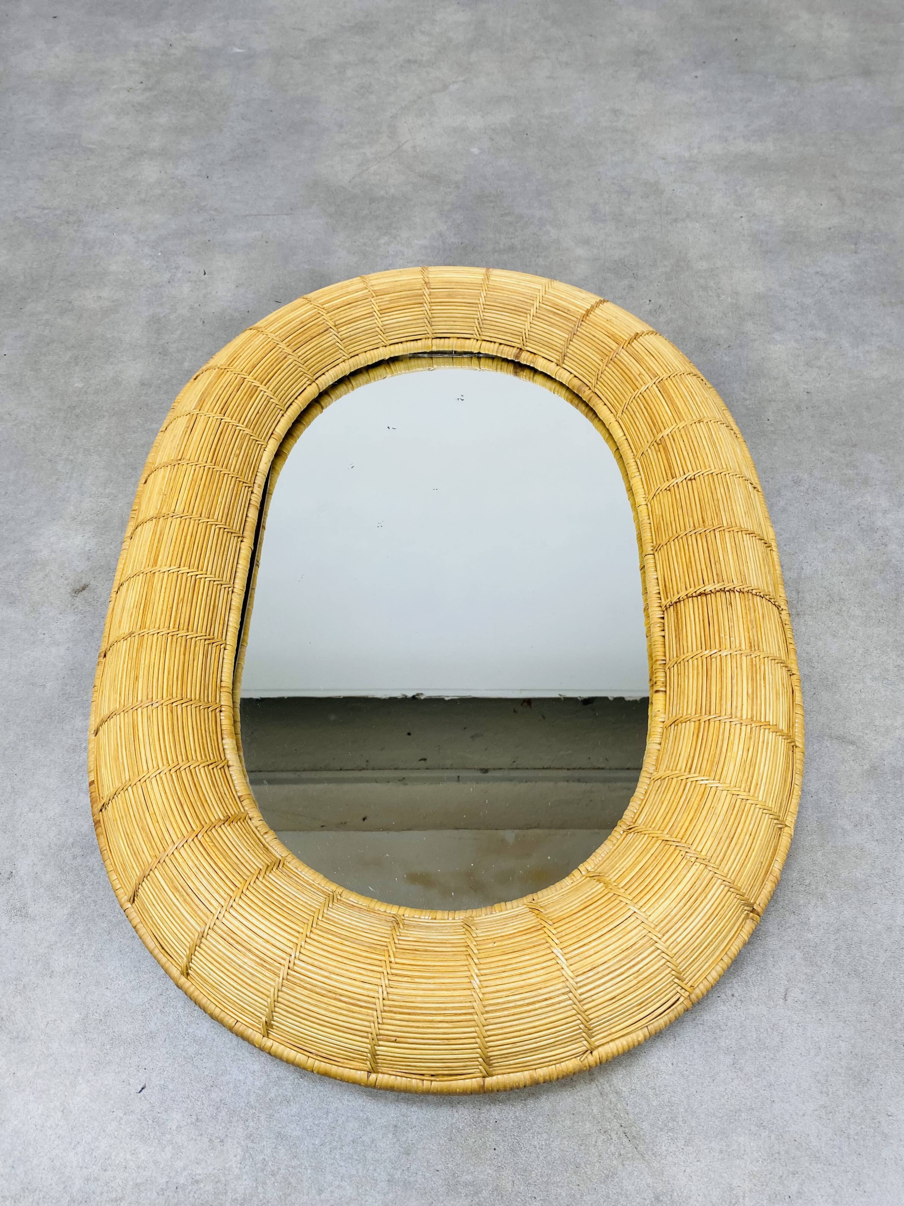 Oval rattan mirror 60s vintage 75 x 55 cm
