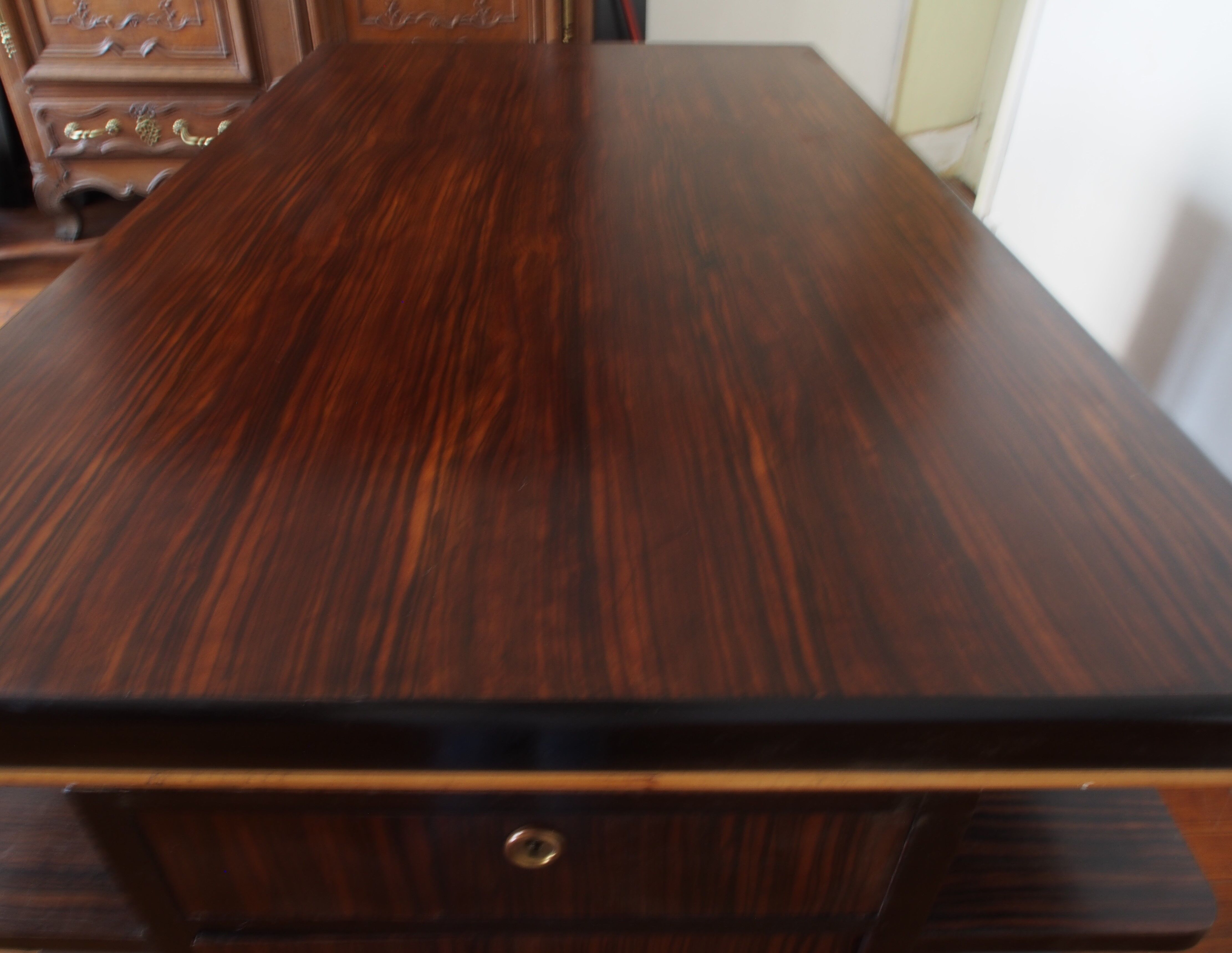 Double-sided Art Deco desk in macassar ebony and blackened wood
