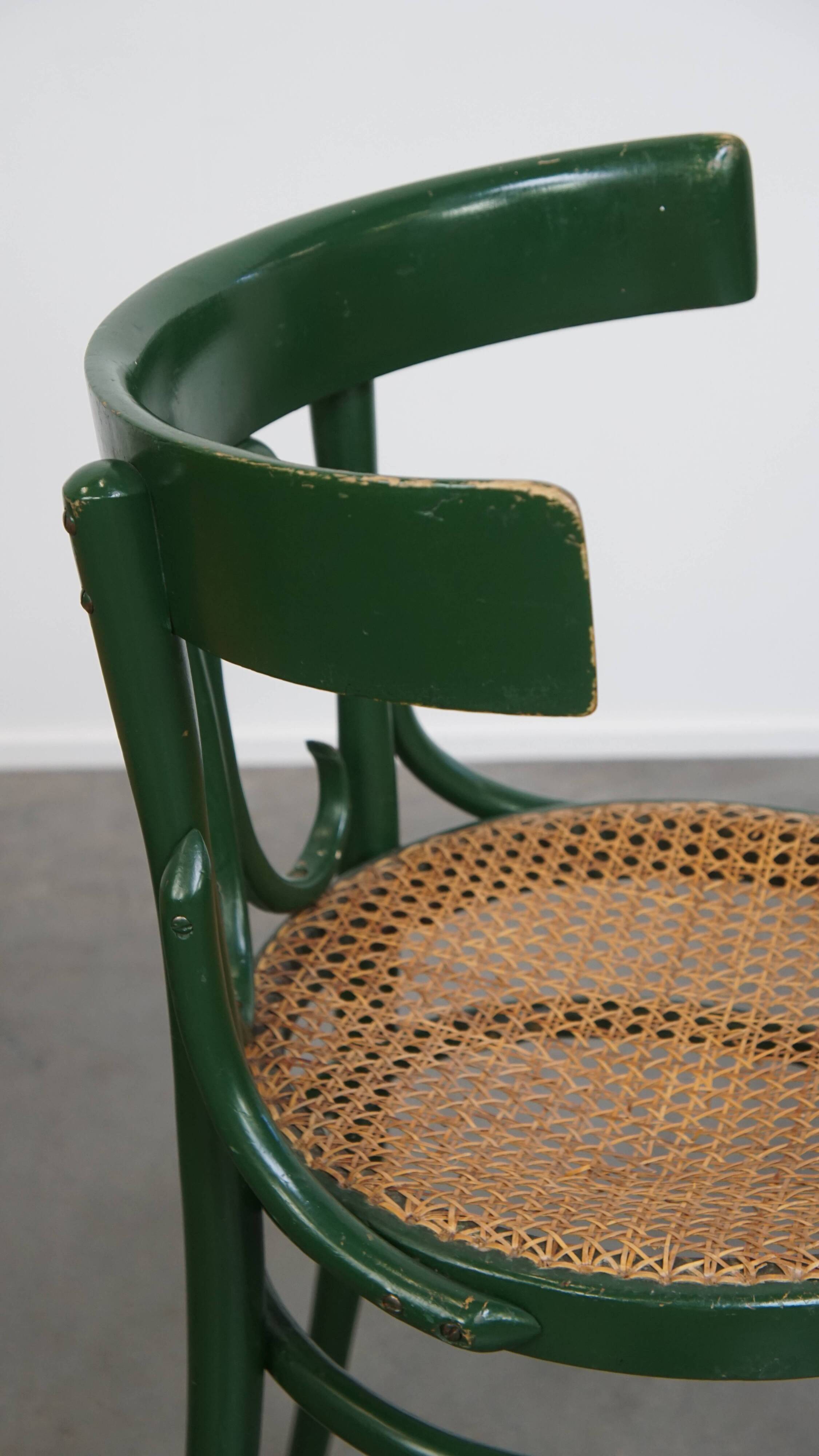 Set of 2 Green Vintage Bistro Chairs with Woven Reed Seats