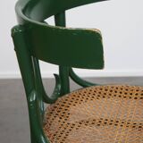 Set of 2 Green Vintage Bistro Chairs with Woven Reed Seats