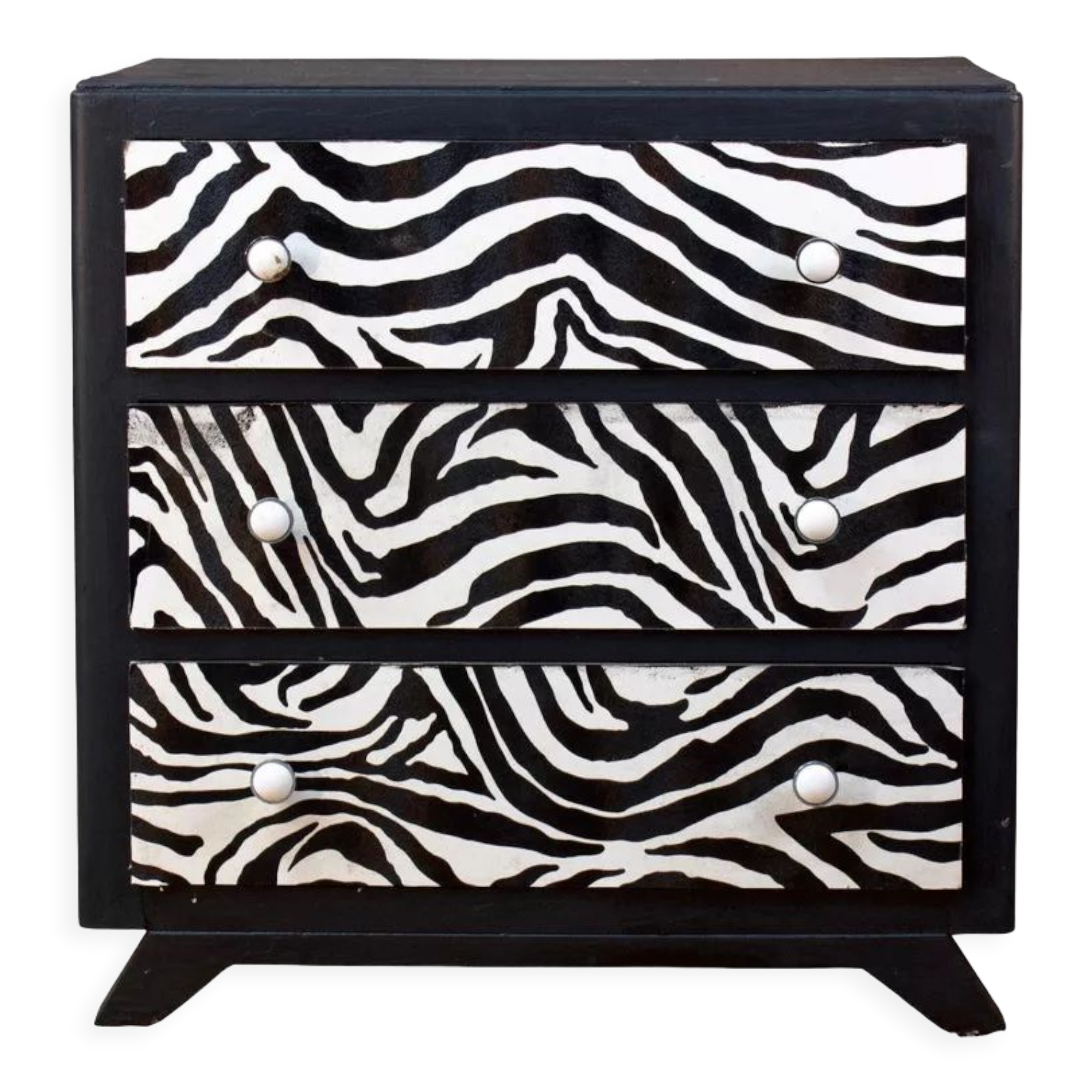 Restored chest of drawers with zebra tapestry 20th century