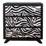 Restored chest of drawers with zebra tapestry 20th century