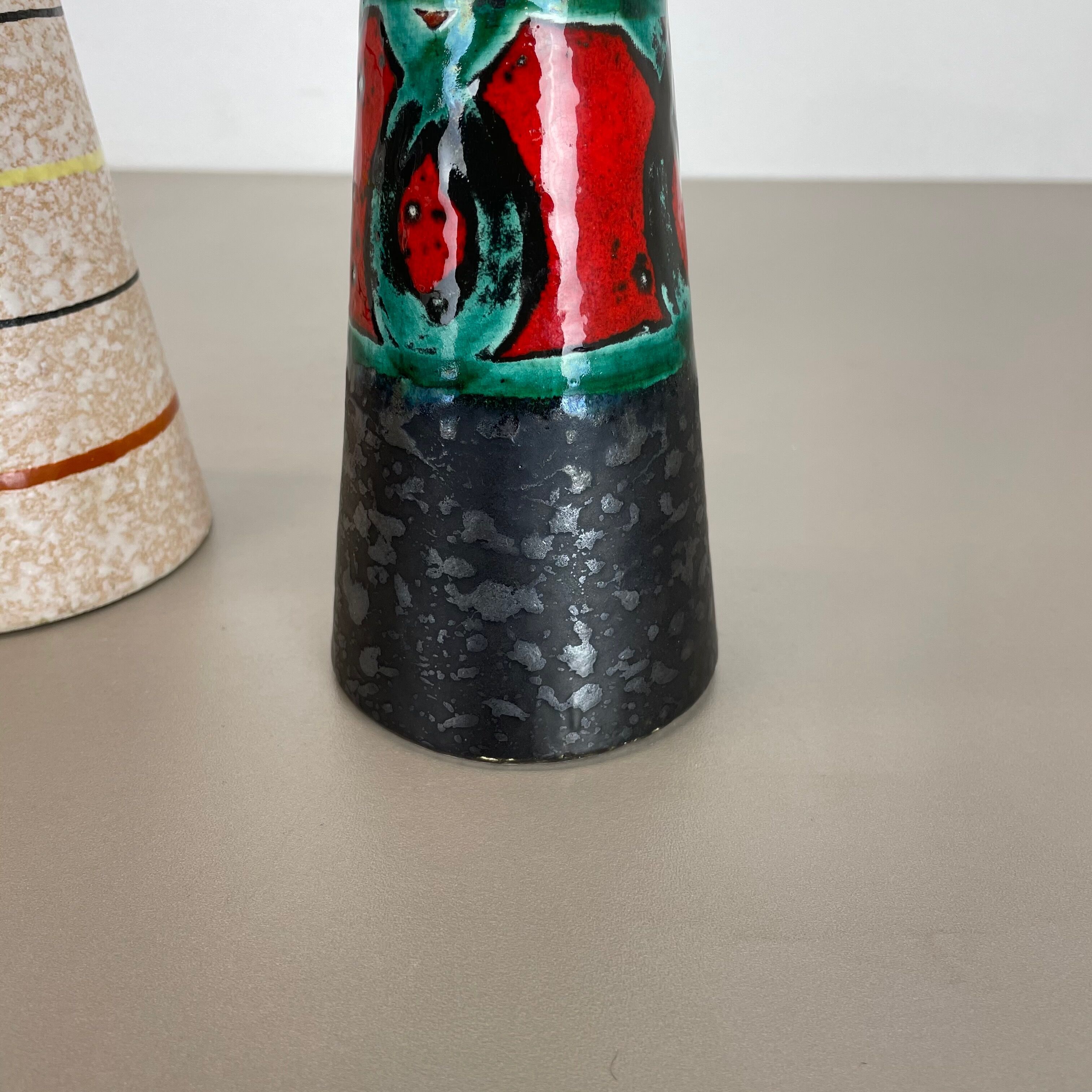 Set of Two Pottery Fat Lava Vases "Multi-Color" by Scheurich, Germany, 1970s