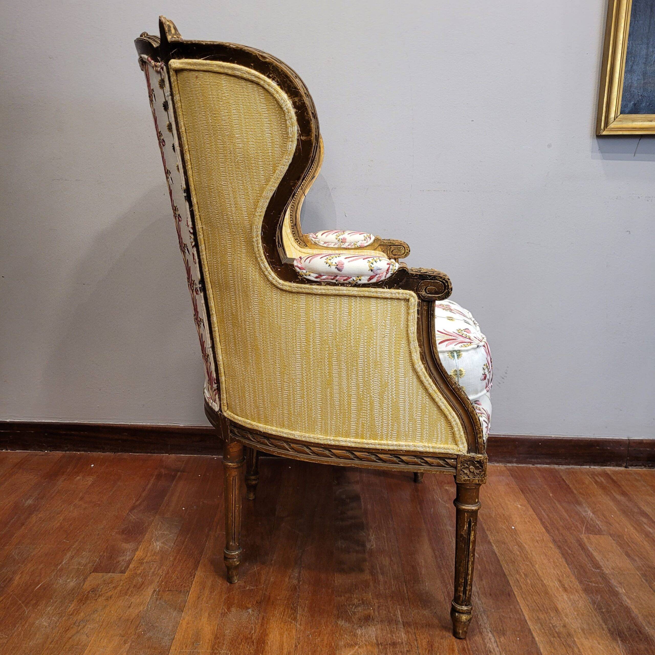 Wooden basket chair, upholstered in Pierre Frey, Napoleon III, circa 1820 – France