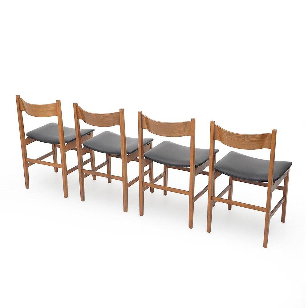 Chaises en bois vintage avec siège rembourré, années 1950, lot de 4