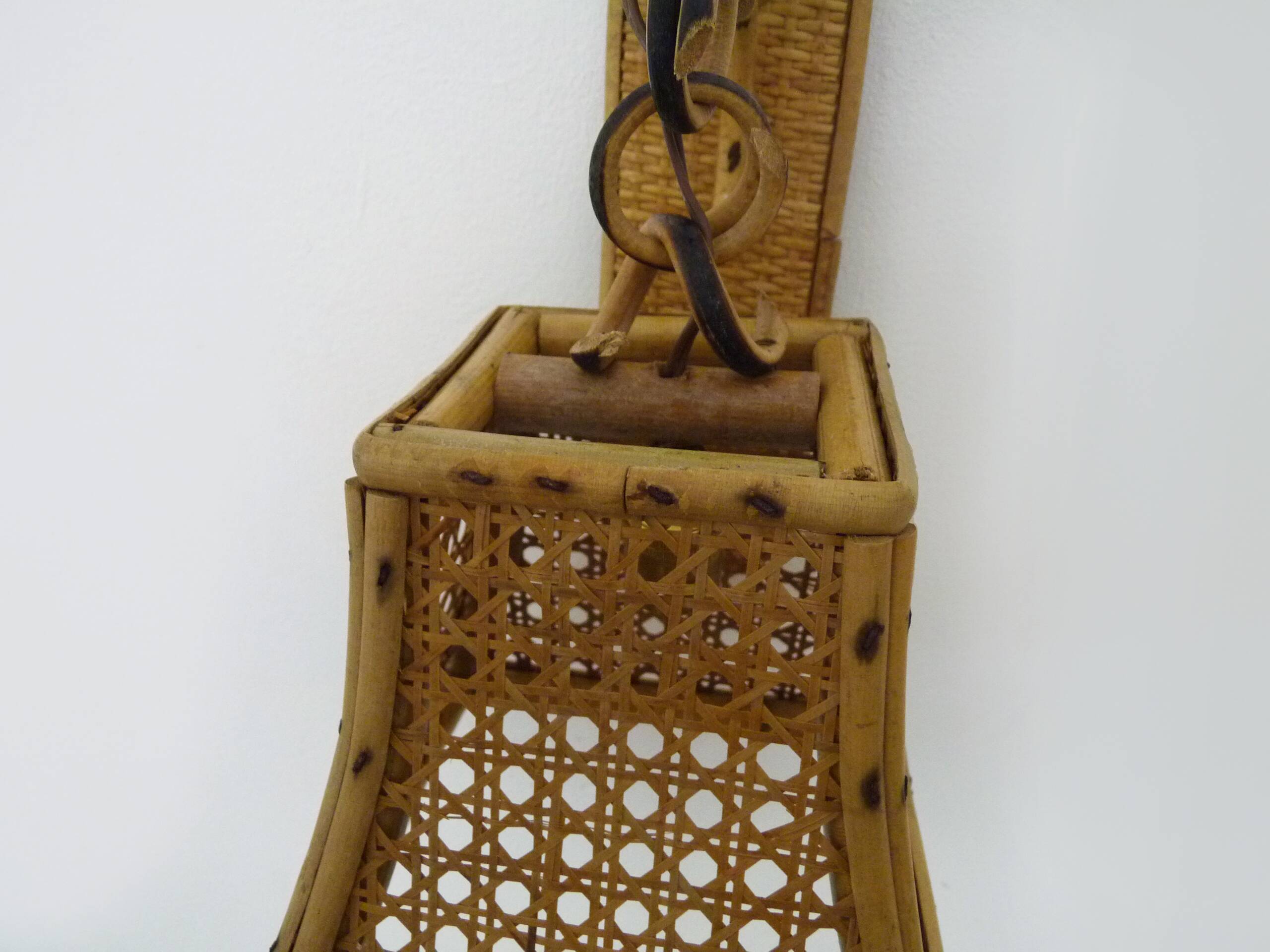 Pair of rattan and cane lantern wall lights. 1950s-1960s