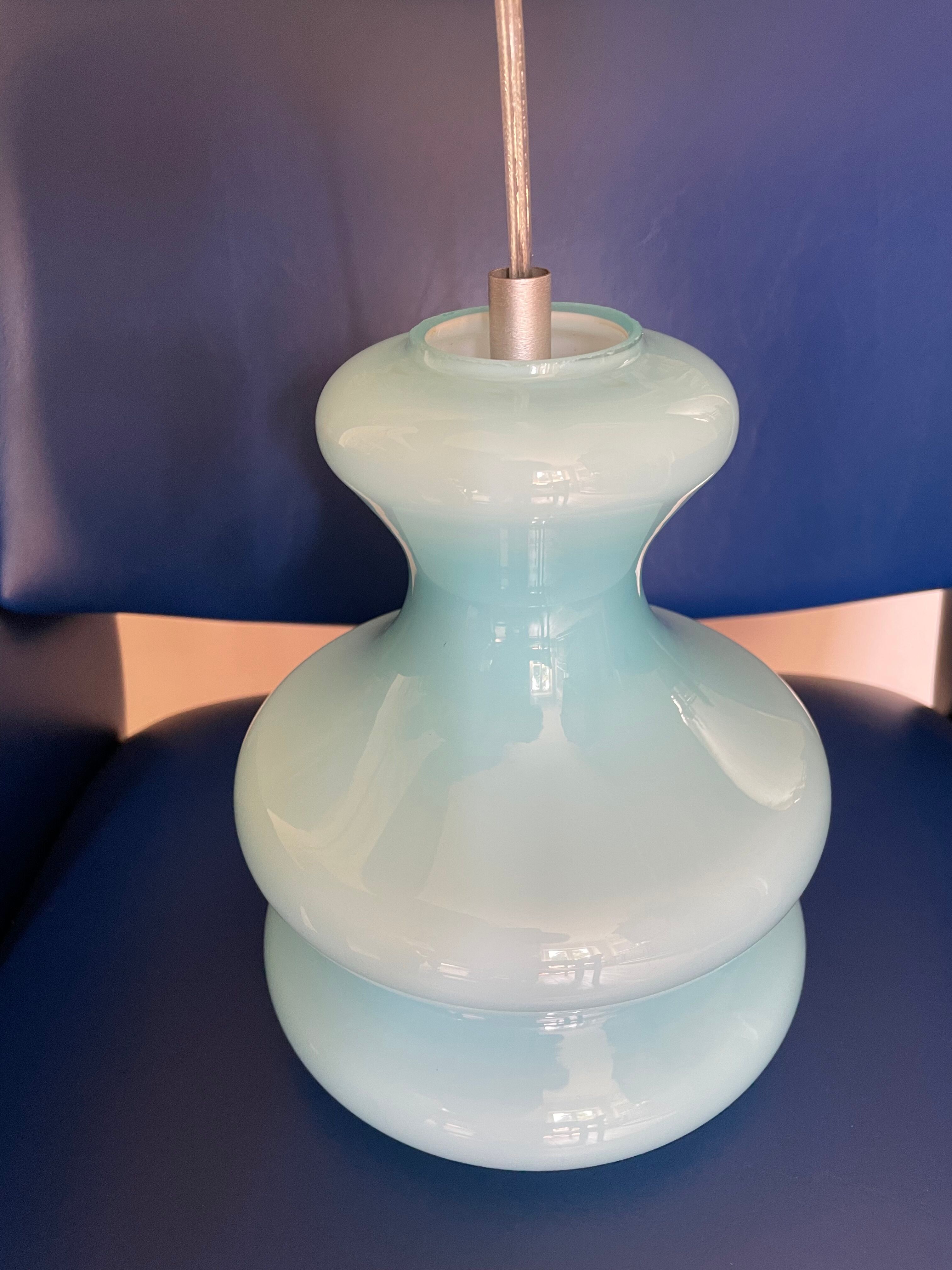 Vintage pendant lamp in blue opaline