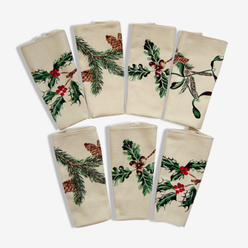7 Christmas napkins made of mercerized cotton - vintage 60s