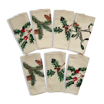 7 Christmas napkins made of mercerized cotton - vintage 60s