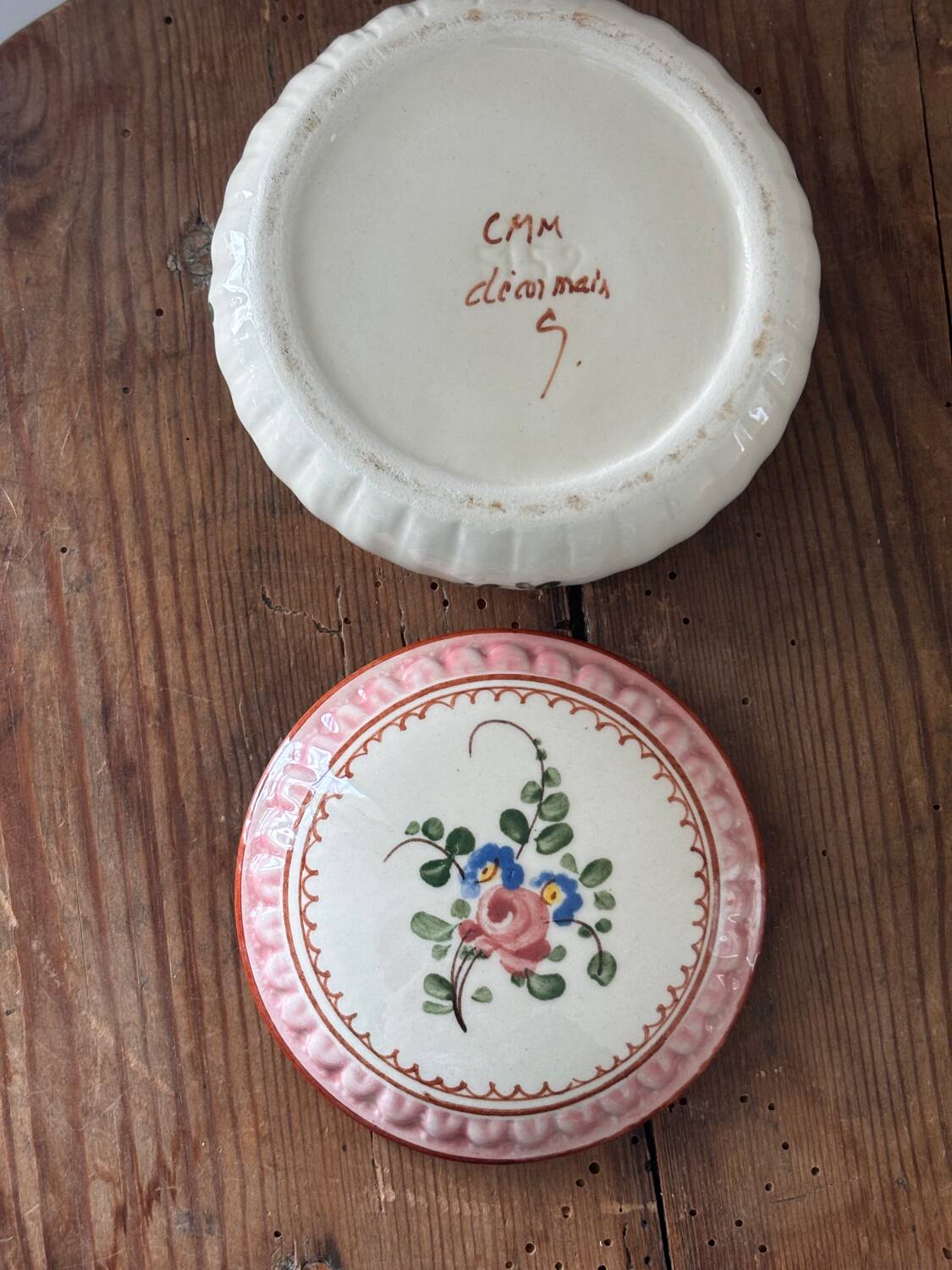 Vintage lot of two shabby chic candy jars hand-decorated.