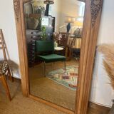 Large old art deco mirror in wood and beveled glass