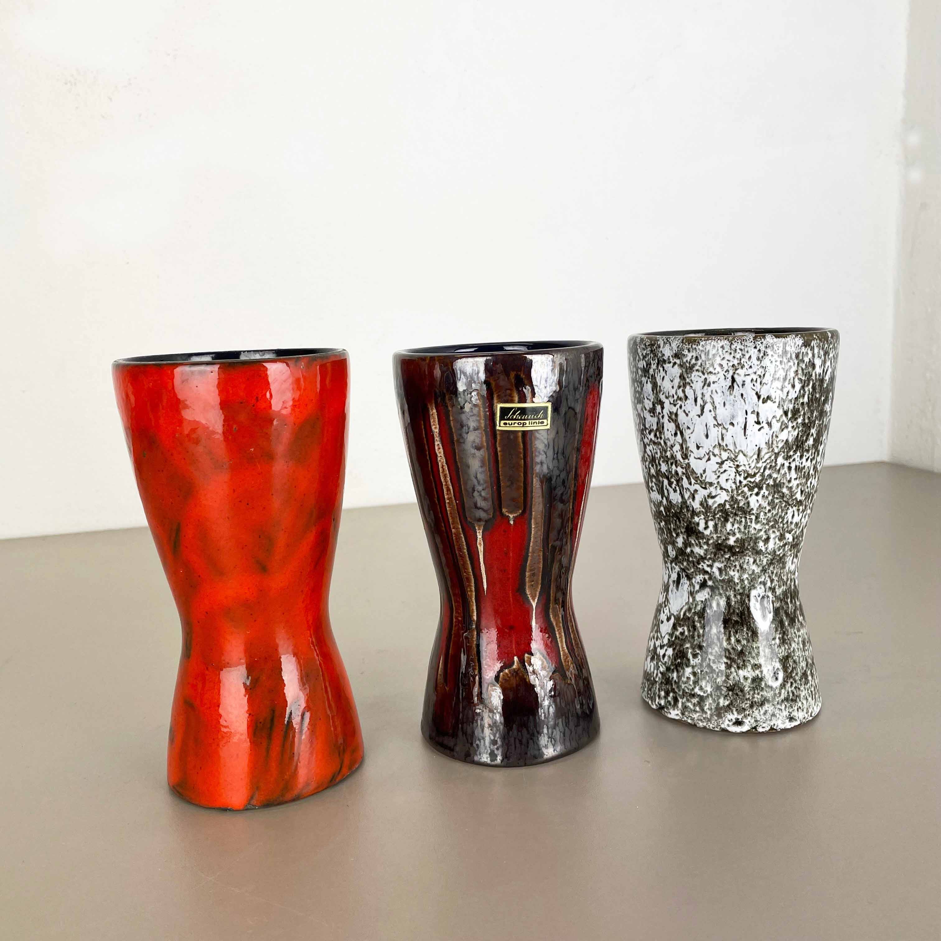 Set of three Vintage Pottery Fat Lava Vases Made by Scheurich, Germany, 1970s