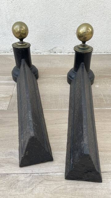 Chenets neoclassical cast iron and brass