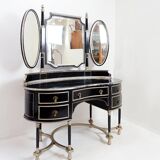 Napoleon III style dressing table in black lacquered wood and 3 mirrors