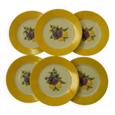6 assiettes plates en porcelaine de Limoges décor fuits