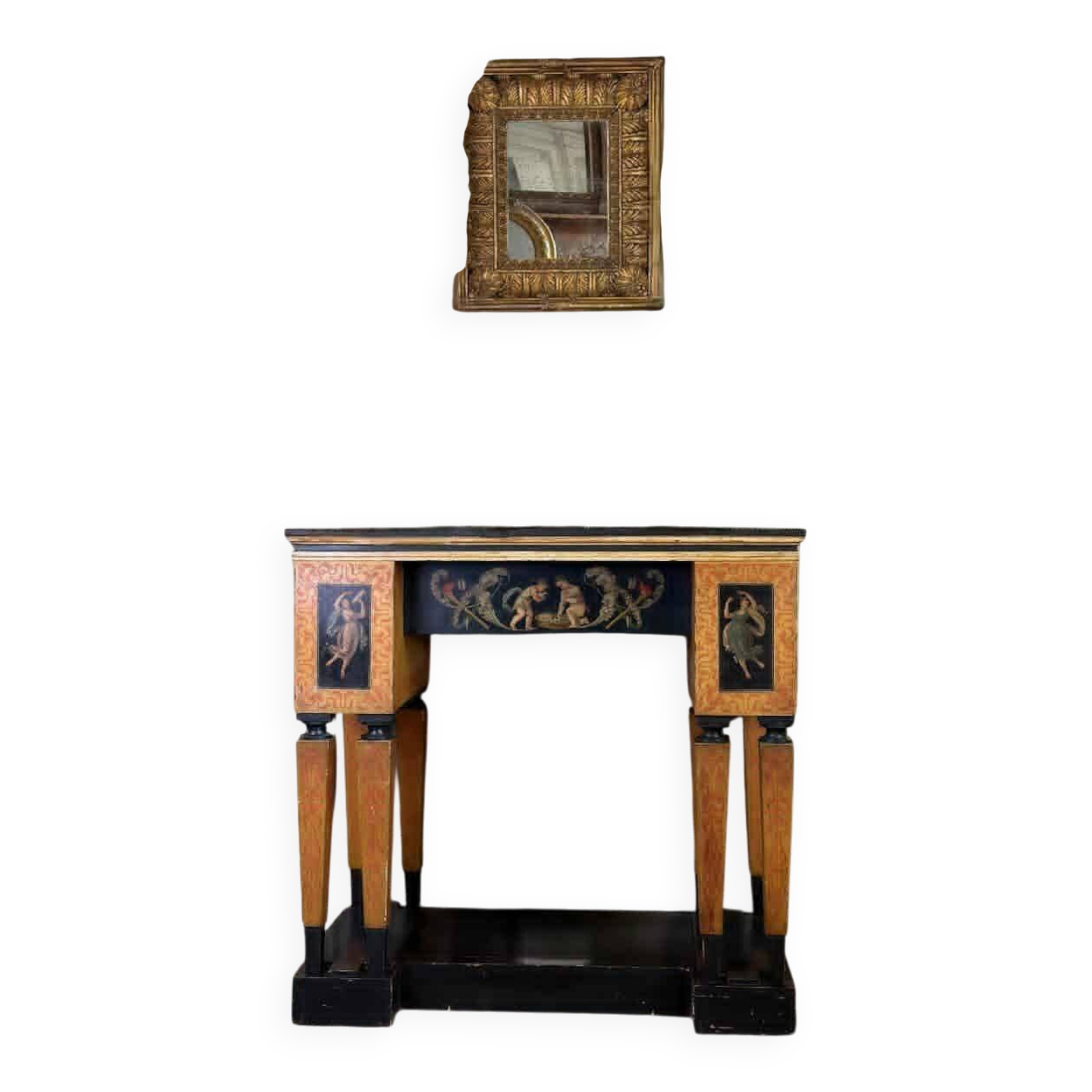 Console desk decorated with paintings, Pompeian style, circa 1880