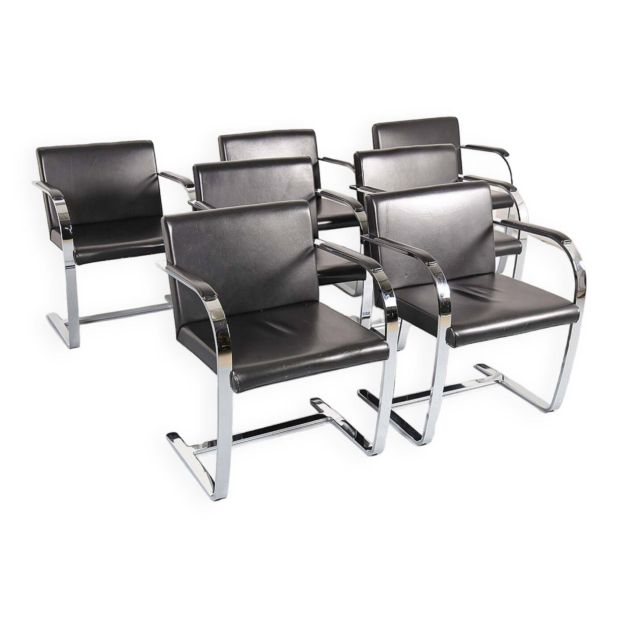 Set of 6+1 Mies van der Rohe Brno black Bauhaus chairs