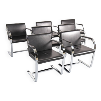 Set of 6+1 Mies van der Rohe Brno Chairs black Bauhaus