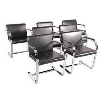 Ensemble de 6+1 chaises Mies van der Rohe Brno noir Bauhaus