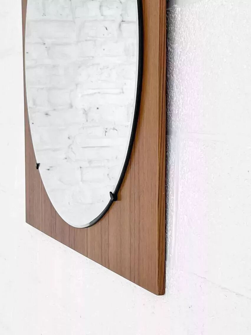 Round mirror from the 60s - 70s on a square wooden frame