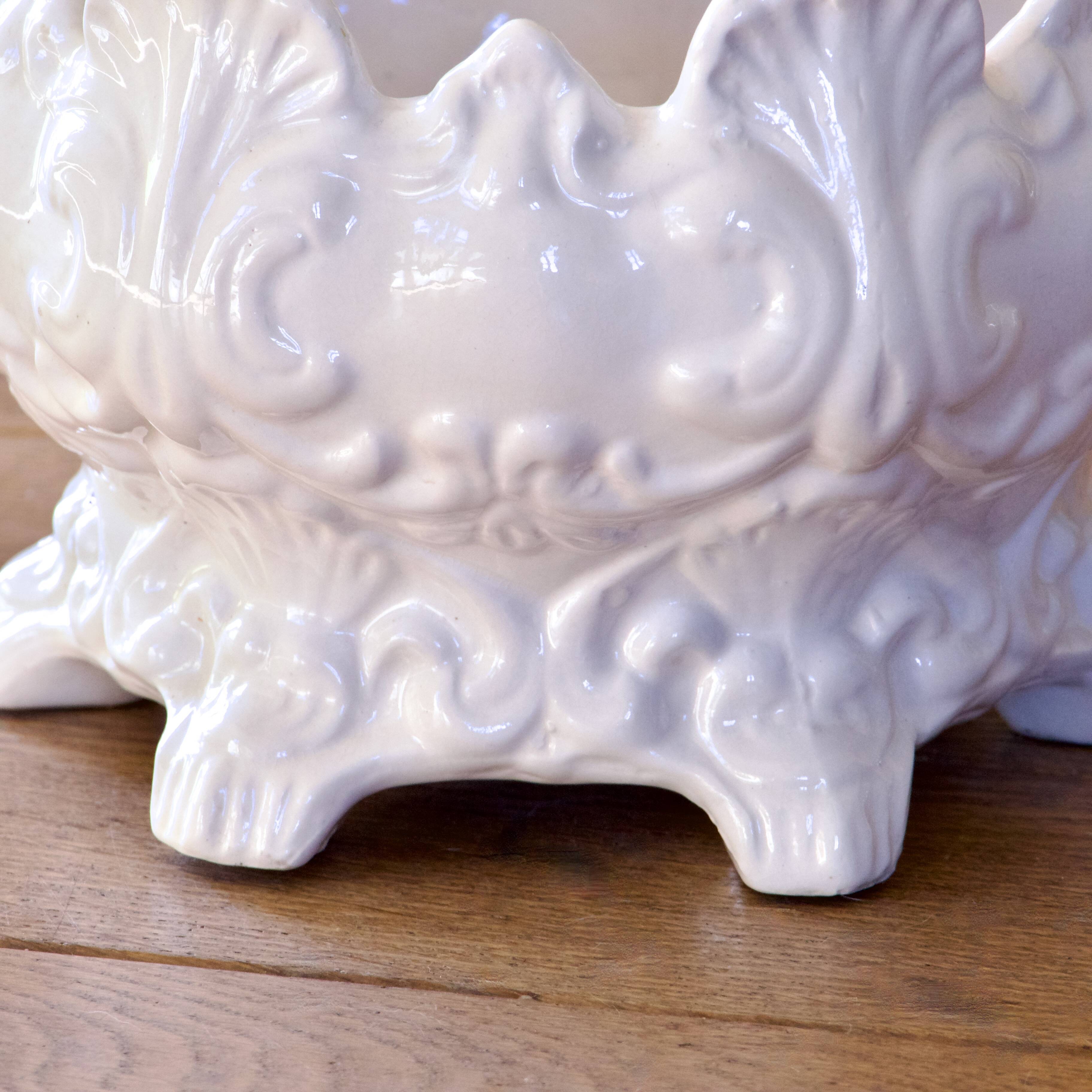 Antique cachepot, 19th century, 1873, in earthenware with baroque decoration