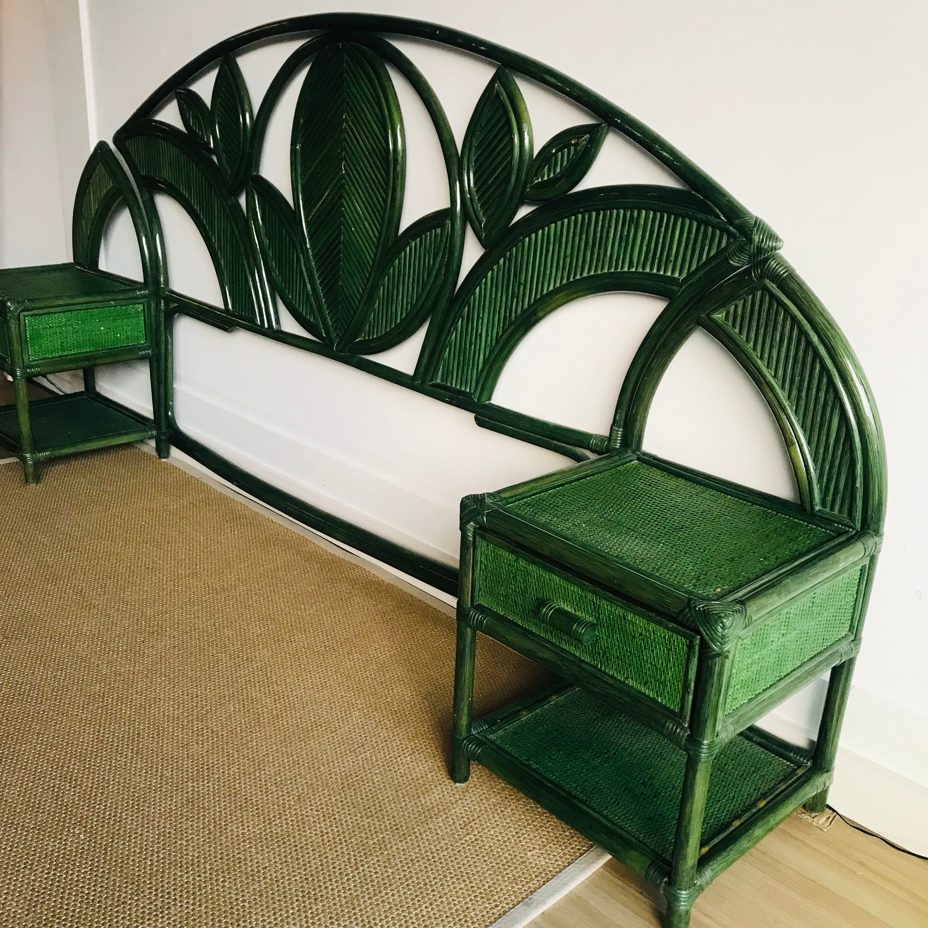 Bamboo rattan headboard 70s and 2 bedside table Vivai del Sud