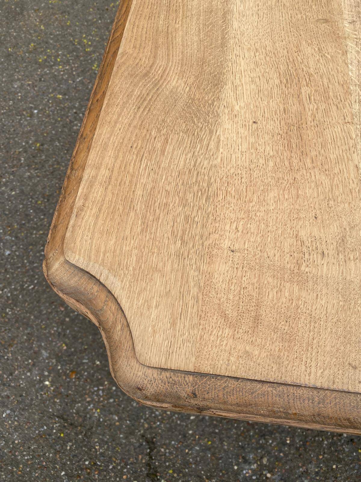 Rectangular Art Deco dining table with a central pedestal, renovated in solid oak.