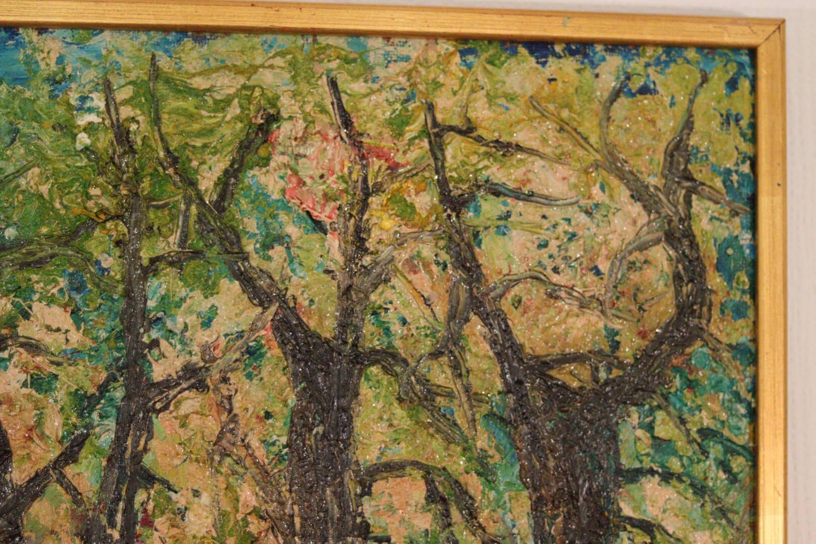 Original Mid Century Swedish Oil on Panel – “Textured Forest” by Stig Allan
