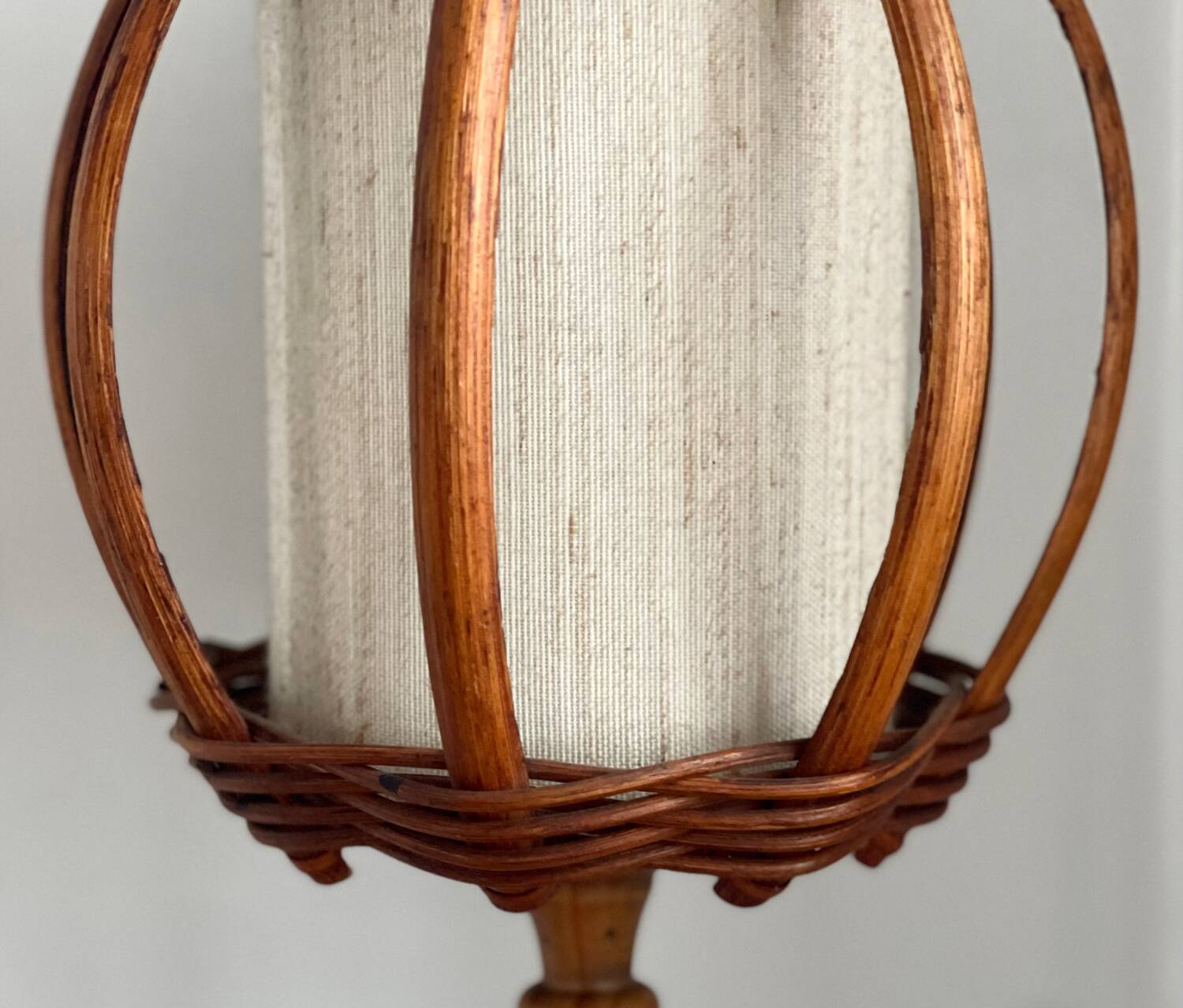 Turned wood lamp.